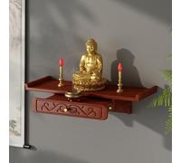 GBPLDMAQ Autel Bouddhiste en Bois, Étagère pour Statue de Bouddha Mural, Renforcée avec Tiroir Extensible pour Petits Espaces