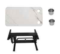 GBPLDMAQ Table Camping Car, Bureau Pliant 80 x 40 cm pour Camping Car et Caravanes avec 2 Porte Gobelets et Hauteur Réglable en Alliage d'Aluminium(White)