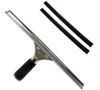 GBPro Raclette de fenêtre professionnelle en acier inoxydable 35 cm + 2 lames/bandes en caoutchouc de haute qualité découpées à la machine