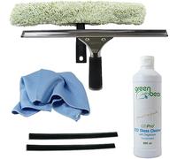 GBPro Raclette de fenêtre professionnelle en acier inoxydable 35 cm + barre en T et micro manchon, nettoyant pour vitres 500 ml, chiffon en micro verre écailles de poisson, lame en caoutchouc