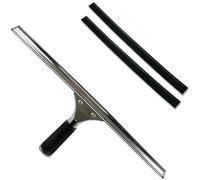 GBPro Raclette de fenêtre professionnelle en acier inoxydable 45 cm + 2 lames/bandes en caoutchouc de haute qualité découpées à la machine