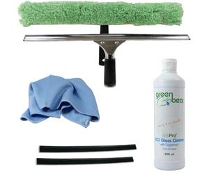 GBPro Raclette de fenêtre professionnelle en acier inoxydable 45 cm + barre en T et manchon de lavage, nettoyant concentré pour verre écologique 500 ml, chiffon en micro-verre écailles de poisson,