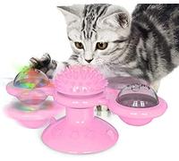 GBSYU Moulin à vent interactif pour chat avec herbe à chat : jouets pour chat d'intérieur jouets amusants pour chatons avec boule lumineuse LED ventouse Jouet pour chat pour l'exercice à mâcher (rose)