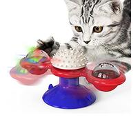 GBSYU Moulin à vent interactif pour chat avec herbe à chat : jouets pour chat d'intérieur jouets amusants pour chatons avec boule lumineuse LED ventouse Jouet pour chat pour l'exercice à mâcher (multicolore)