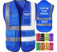 GBVllexuii Gilet de sécurité personnalisé pour hommes avec poches logo bleu gilets réfléchissants haute visibilité vêtements de travail de sécurité de construction protection extérieure 2XL