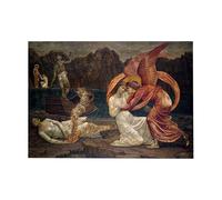 GBYangPJia Décoration dorée Cupidon et Psyché - Peintures murales vertes du palais - Psyché recevant le cercueil de Proserpine (1881) Art mural bureau 58 x 90 cm sans cadre