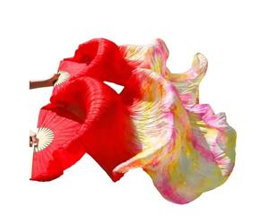 GBYUHAIJUN Fan Veil Soie,Voile De Danse Orientale Éventail de Danse en Soie véritable du Ventre Une Paire d'éventails allongés tie-Dye Fait à la Main(FS308,1pc Right hand-120cm)