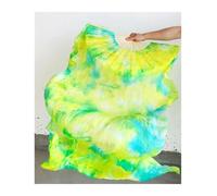 GBYUHAIJUN Fan Veil Soie,Voile De Danse Orientale Éventails de Danse du Ventre en Soie véritable Teints à la Main, 1 Paire, Longs éventails(Color 3,2.1x0.9M)