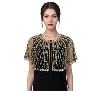 GBYUHAIJUN Femme Sequin ChâLe Et Wraps Élégant Châle À Paillettes Brillantes, Accessoire De Robe Luxe La Mode, Ajouré Et Perlé Vintage Lace Beaded Shawl(Gold)