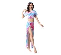 GBZIJIE Ceinture Danse Femme Sexy Silver maille Transparent Femmes Costume de danse du ventre 2 pièces Jupe longue danseuse Pratique Perdre des vêtements d'équipe(Blue,2)