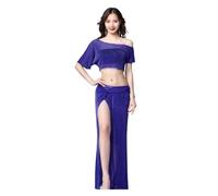 GBZIJIE Ceinture Danse Femme Sexy Silver maille Transparent Femmes Costume de danse du ventre 2 pièces Jupe longue danseuse Pratique Perdre des vêtements d'équipe(R blue,2)