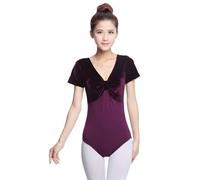GBZIJIE Justaucorps Danse Femme,Jupe Danse Collants de Danse, Combinaison Ballet en Velours, d'entraînement, Une pièce, Body for Femme Adulte, Manches Courtes, entraînement Base for(Dark Purple,M)