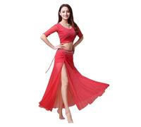 GBZIJIE Justaucorps Danse Femme,Jupe Danse Ensemble 2 pièces for Cours de Danse, Haut et Jupe Longue for Femme, Tenue d'entraînement, Yoga, Groupe(Red,L)