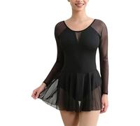 GBZIJIE Justaucorps Danse Femme,Jupe Danse Justaucorps de Danse à Manches Longues for Femmes, Haut en Maille Forme V, Doublure intégrale sur Le Devant, for Adulte avec Jupe(Smail)