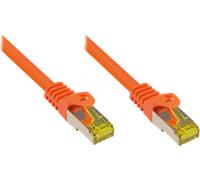 Câble patch RJ45 avec câble brutCat.7 et protection d'encliquetage (RNS®), S/FTP, PiMF, sans halogène, 600MHz, OFC, orange, 15m, Good Connections® (8070R-150O)