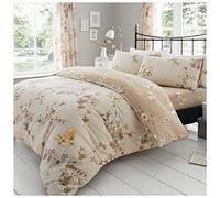 GC GAVENO CAVAILIA Birdie Blossom Parure de lit réversible de Luxe, Facile d'entretien, Douce et Confortable, Polycotton, Naturel, Single (135 x 200cm)