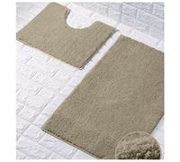 GC GAVENO CAVAILIA Brillante Ensemble de Bain, Mousse à mémoire de Forme Avant : 100 Chenille Dos : Latex PVC antidérapant, Microfibre-Beige, Bath Set (2PC)