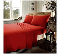 GC GAVENO CAVAILIA Drap-Housse uni en Flanelle 100% Coton brossé pour Chambre à Coucher - Draps Plats en Flanelle avec taies d'oreiller en Coton - Rouge