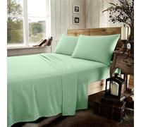 GC GAVENO CAVAILIA Drap-Housse uni en Flanelle 100% Coton brossé pour Chambre à Coucher - Parure de lit en Flanelle avec taies d'oreiller en Coton - Vert Sauge