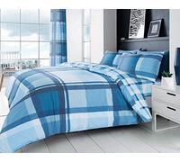 GC GAVENO CAVAILIA Housse de Couette et taies d'oreiller en Polycoton à Carreaux pour lit King Size (230 x 220 cm) | Housses de lit Douces Bleu