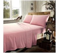 GC GAVENO CAVAILIA Housse de Couette Unie en Flanelle Facile d'entretien, Drap-Housse Super Doux, Confortable et Chaud, Coton, Drap Plat Rose, Drap Plat King Size