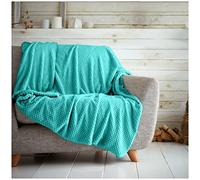GC GAVENO CAVAILIA Jeté de Pop-Corn Couverture gaufrée en nid d'abeille de qualité supérieure pour canapé-lit, Facile d'entretien, Super Douce et Chaude, Flanelle, Aqua, 150X200