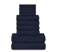 GC GAVENO CAVAILIA Lions Towels Lot de 10 serviettes de bain 100 % coton égyptien, 4 visage, 4 mains, 2 serviettes de bain, de qualité supérieure, lavables en machine, bleu marine, Standard