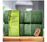 GC GAVENO CAVAILIA Lot de 2 Grandes Serviettes de Bain en Bambou (70 x 120 cm) - Serviettes de Bain très absorbantes à séchage Rapide (40% Coton, 60% Bambou) - Lavables - 500 g/m² - Vert