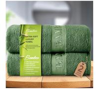 GC GAVENO CAVAILIA Lot de 2 Grands draps de Bain en Bambou Extra Larges - 500 g/m² Super absorbants l'eau - 60% Bambou, 40% Coton - Vert - Extra Large (80 x 140 cm)