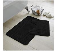 GC GAVENO CAVAILIA Lot de 2 Tapis de Bain Grec Ultra Pelucheux antidérapants et Extra absorbants 100% polypropylène, pour Salle de Bain et WC Standard (50 x 80, 50 x 40 cm) - Noir