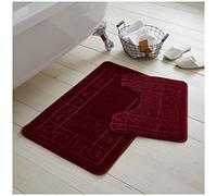 GC GAVENO CAVAILIA Lot de 2 Tapis de Bain Grec Ultra Pelucheux antidérapants et Extra absorbants 100% polypropylène, pour Salle de Bain et WC Standard (50 x 80, 50 x 40 cm) - Bordeaux
