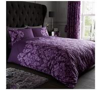 GC GAVENO CAVAILIA Luxurious Marco Bed Set with Duvet Cover and Pillow Cases, Polyester-Cotton, Grey Parure de lit réversible imprimée en Polycoton, Empire Damas-Violet, Double (200 x 200cm)