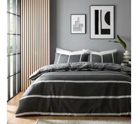 GC GAVENO CAVAILIA Parure de lit 3 pièces en Polycoton avec Housses de Couette et taies d'oreiller pour très Grand lit réversible (230 x 220 cm) | Motif géométrique | Noir/Anthracite