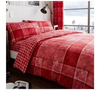 GC GAVENO CAVAILIA Parure de lit de Luxe à Carreaux en Denim avec Housse de Couette et taie d'oreiller-Polyester et Coton, Polycoton, Rouge, Single (135 x 200cm)