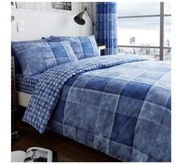 GC GAVENO CAVAILIA Parure de lit de Luxe en Denim à Carreaux avec Housse de Couette et taie d'oreiller, en Coton Polyester, Bleu, King Size, Polycoton (230 x 220cm)