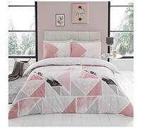 GC GAVENO CAVAILIA Parure de lit Double réversible avec Housse de Couette Motif marbre métallique, Motif Triangulaire, Lavable - Rose