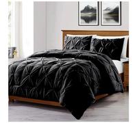 GC GAVENO CAVAILIA Parure de lit plissée avec housse de couette plissée et taie d'oreiller assortie en polycoton pour lit simple | Noir