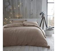 GC GAVENO CAVAILIA Peluche Parure de lit en Polaire à Pompons uni, Housse de Couette Thermique, pelucheuse et Chaude avec taies d'oreiller, Polyester, Naturel, Double