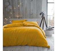 GC GAVENO CAVAILIA Peluche Parure de lit en Polaire à Pompons uni, Housse de Couette Thermique, pelucheuse et Chaude avec taies d'oreiller, Polyester, Ocre, Double