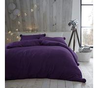 GC GAVENO CAVAILIA Peluche Parure de lit en Polaire à Pompons uni, Housse de Couette Thermique, pelucheuse et Chaude avec taies d'oreiller, Polyester, Violet, King