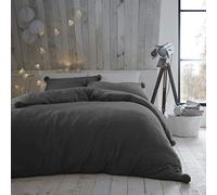 GC GAVENO CAVAILIA Peluche Parure de lit en Polaire à Pompons uni, Housse de Couette Thermique, pelucheuse et Chaude avec taies d'oreiller, Polyester, Charbon, Double