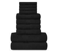 GC GAVENO CAVAILIA Towels Lot de 10 Serviettes de Bain 100% Coton égyptien, 4 Visage, 4 Mains, 2 Serviettes de Bain, de qualité supérieure, très absorbantes, lavables en Machine, Noir