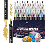 GC QUILL Feutres Acrylique- 60 couleurs marqueurs acryliques double pointe - embouts pinceau et biseau (1-5 mm) - acrylic marker pour pierre, bois, verre, tissu GC-AM60
