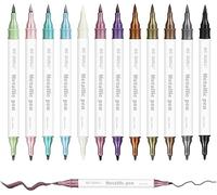 GC QUILL Marqueurs Métalliques Stylos de Peinture, 12 Couleurs Double Pointe Métalliques Feutre Stylos pour la céramique pour Céramique,Toile et Pierres &DIY Album GC-MLP12