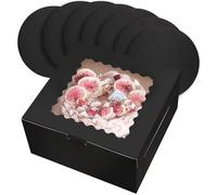 Gcardist 25,4x25,4x12,7cm Boîte à gâteau, 5 Sets Noir Moule à gâteau avec fenêtre & 5 Sets 25,4cm Plateau rond à gâteau Noir, Boîte à gâteau 25,4 cm (10x10x5 pouces)