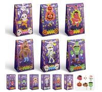 Gcardist 30 pièces de papier pour bonbons Halloween violet loup-garou avec 30 autocollants 12cm×8cm×24cm Mini HWN fête bonbons cadeaux snack sacs (5"x3"x9.5")