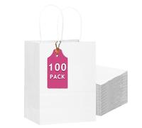 Gcardist Lot de 100 sacs cadeaux blancs avec poignées en vrac 13"x10.3"x4.6" grande taille sacs en papier utilisations multiples (33x26x13cm, grande taille)