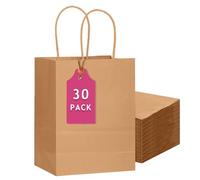 Gcardist Lot de 30 sacs cadeaux marron avec poignées en vrac 13"x10.3"x4.6" grande taille, sacs en papier kraft, plusieurs utilisations (33 x 26 x 13 cm, grande taille)