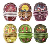 Gcardist Lot de 300 caissettes à muffins standard pour cupcakes, 6 motifs de Noël en pain d'épices, bonhomme en pain d'épice, moules à muffins en papier (taille standard)