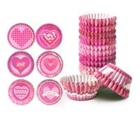 Gcardist Lot de 300 mini caissettes à muffins à cupcakes rouges et roses pour la Saint-Valentin de qualité alimentaire Motif dégradé Papier à muffins (petite taille)